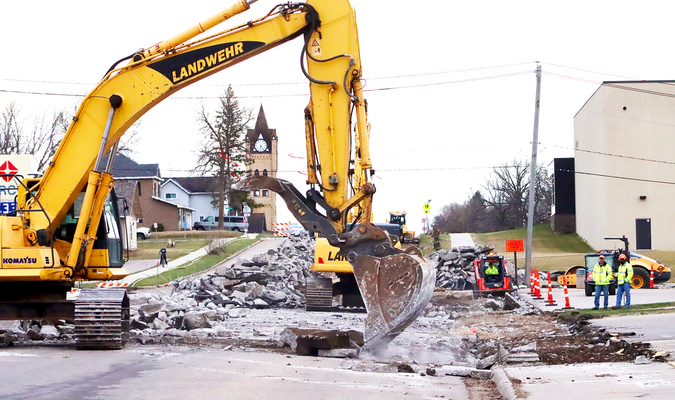 By 7 p.m., Monday night, April 15, the northbound lane of Highway 59 was already in rubble, past the Pelican Rapids High School, as the massive Highway 59 reconstruction project was launched.
